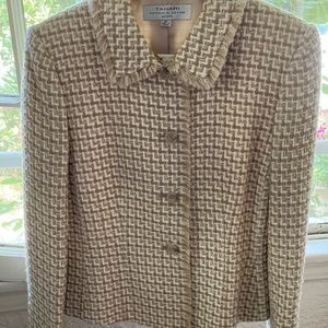 Tahari tweed fringe blazer